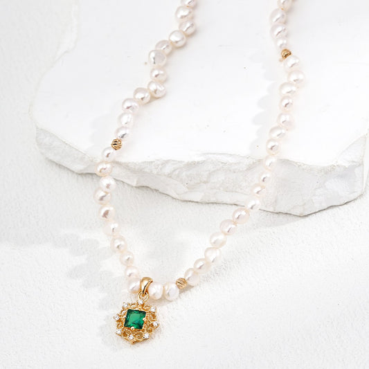 Synthetic Zircon&Pearl Necklace