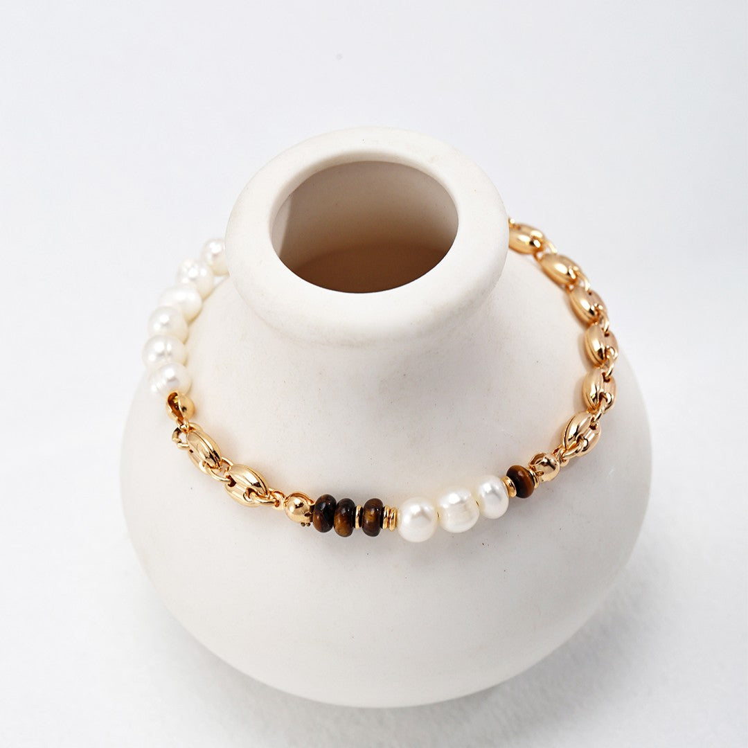 Tiger-Eye Stone&Pearl Bracelet