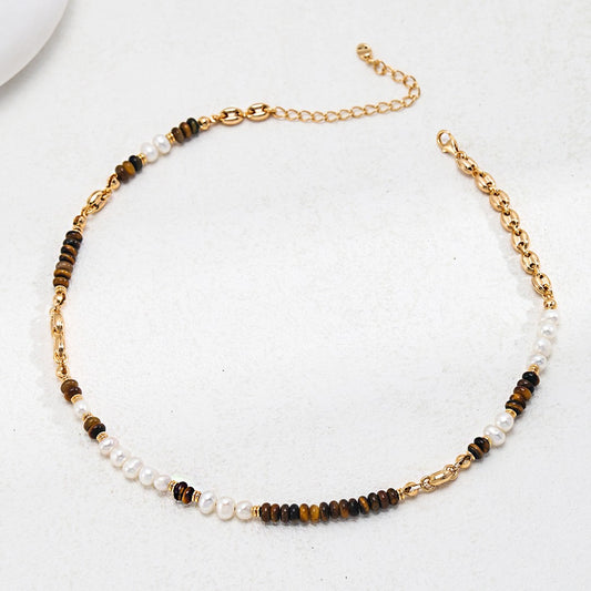 Tiger-Eye Stone&Pearl Necklace Ⅱ