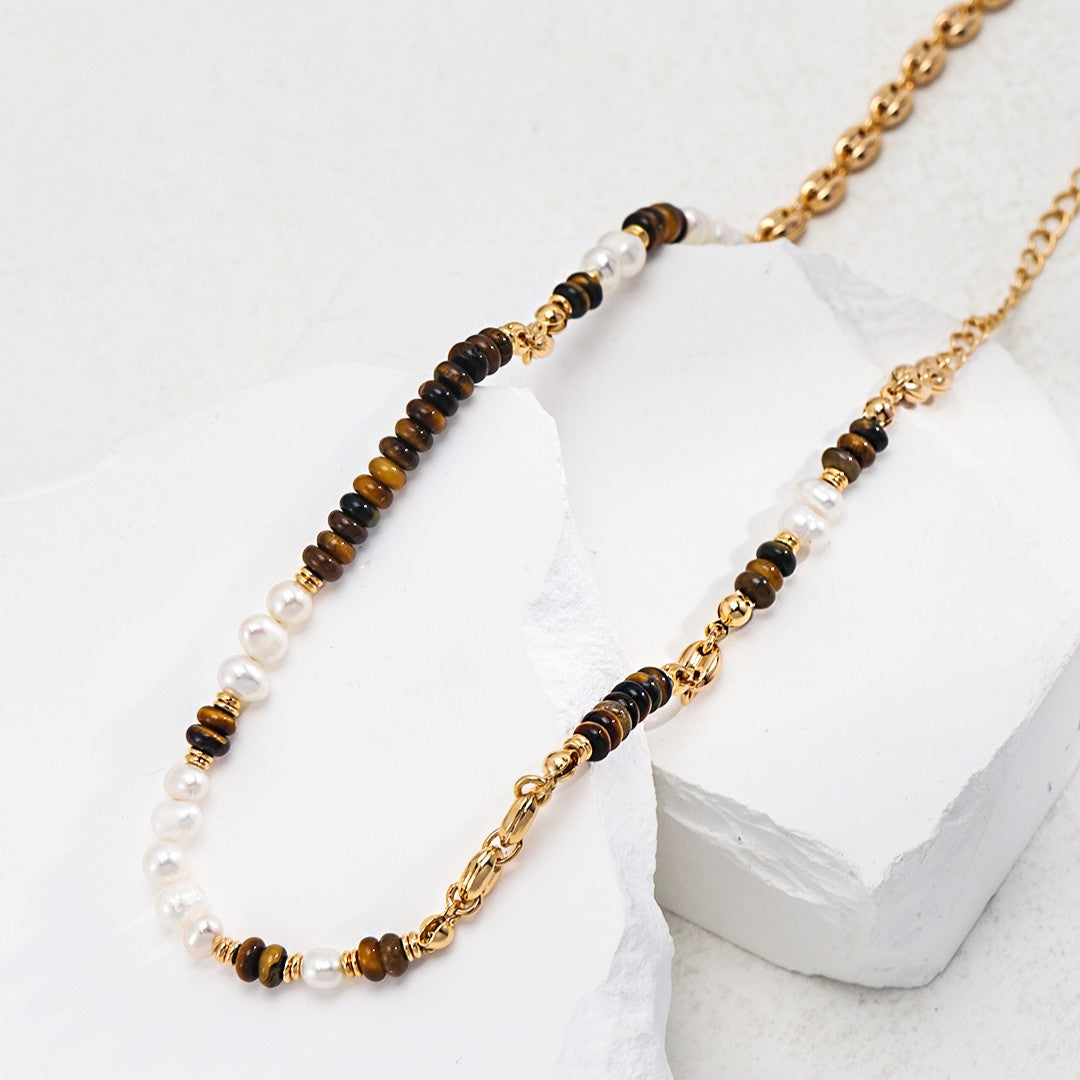 Tiger-Eye Stone&Pearl Necklace Ⅱ