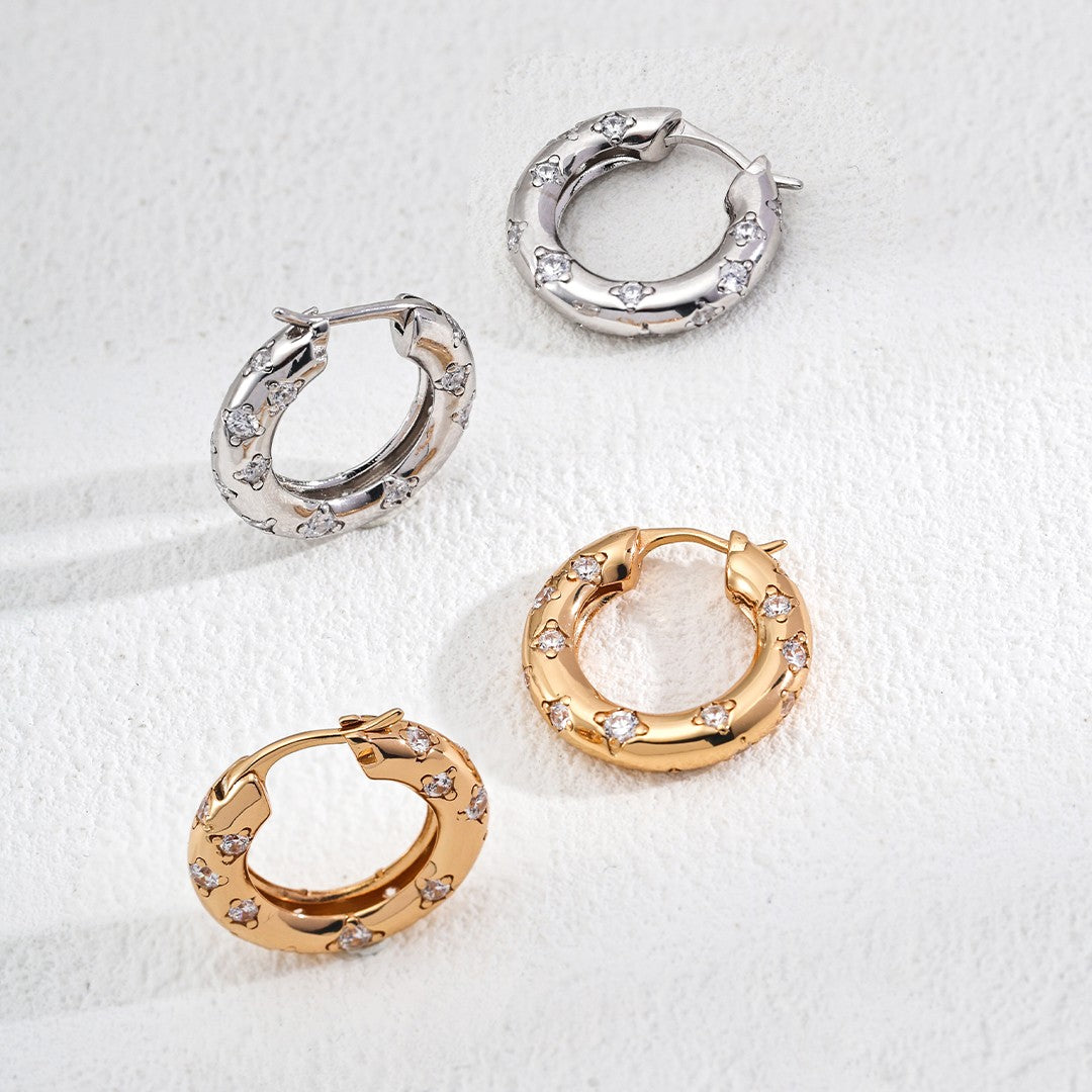 Zircon Inlaid Hoop Earrings