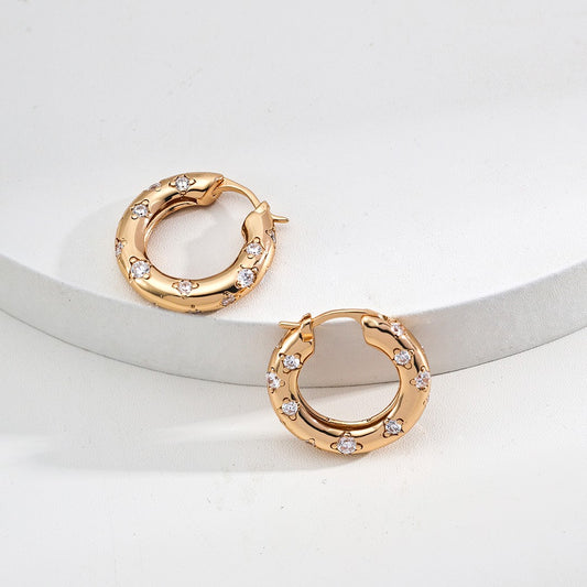Zircon Inlaid Hoop Earrings