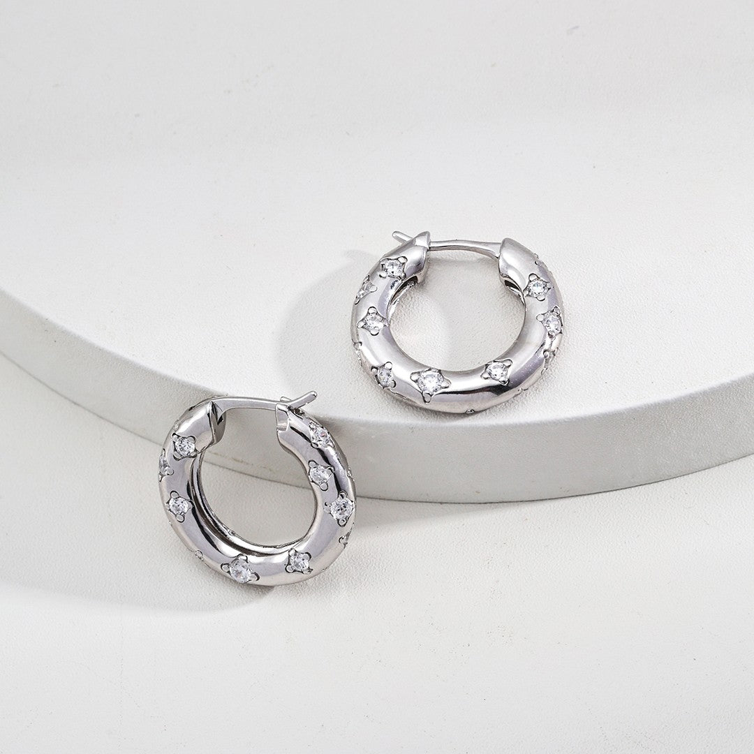 Zircon Inlaid Hoop Earrings