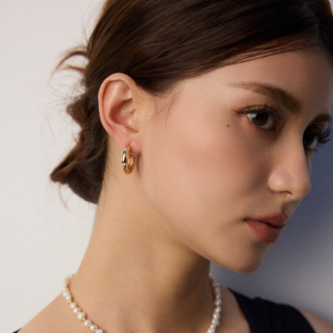Zircon Inlaid Hoop Earrings