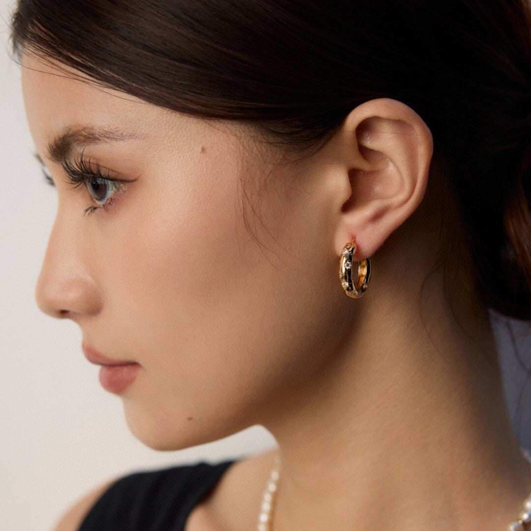 Zircon Inlaid Hoop Earrings