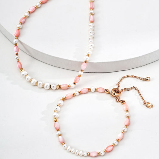 Pearl&Pink Shell Bead Jewelry Set