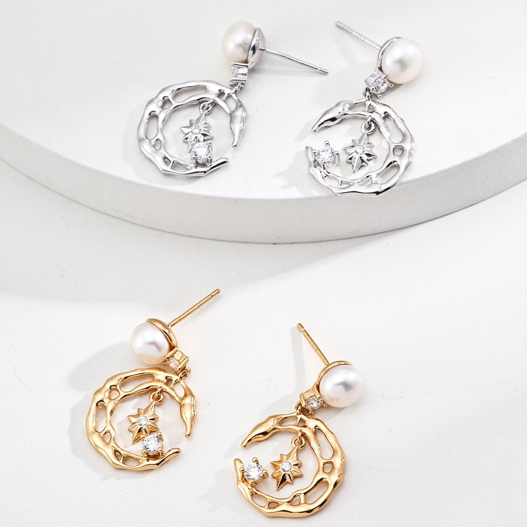 Zircon Inlaid Pearl Earrings Ⅱ