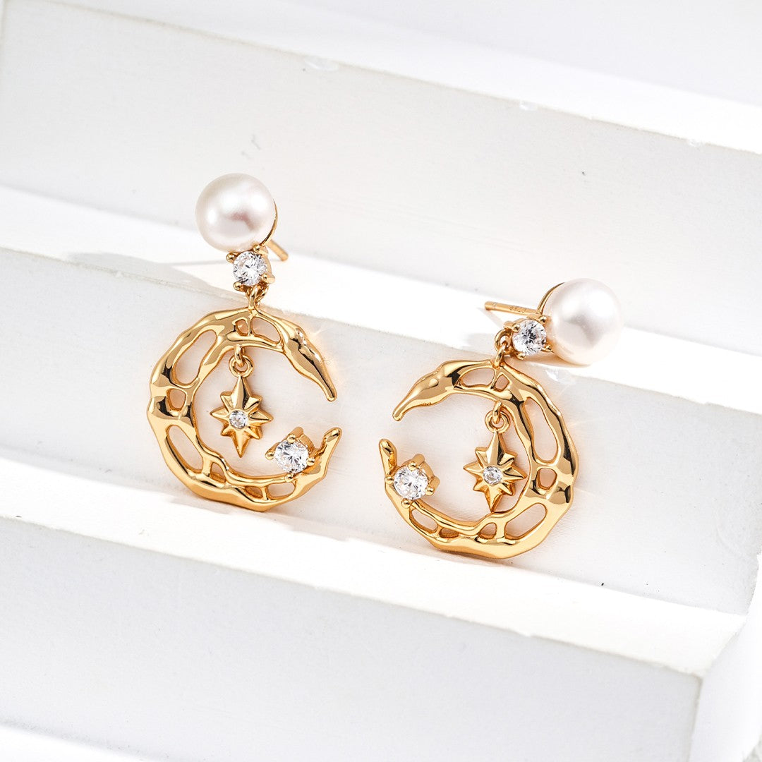 Zircon Inlaid Pearl Earrings Ⅱ
