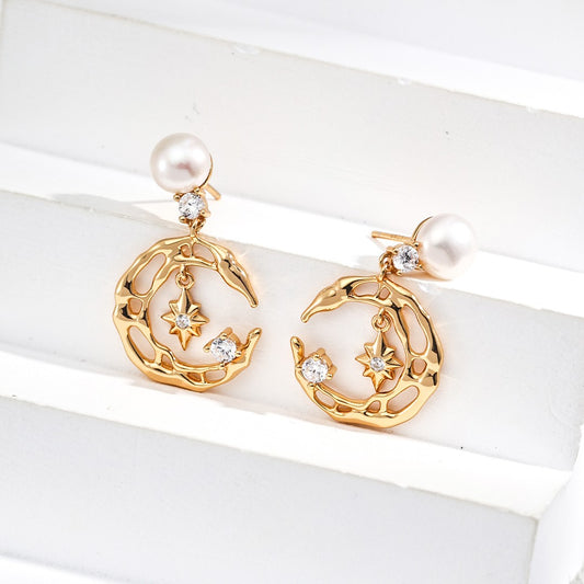 Zircon Inlaid Pearl Earrings Ⅱ