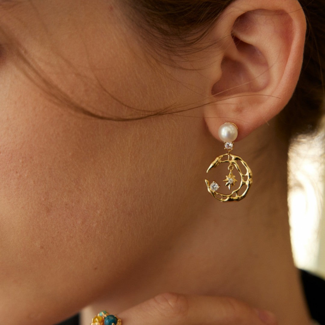 Zircon Inlaid Pearl Earrings Ⅱ