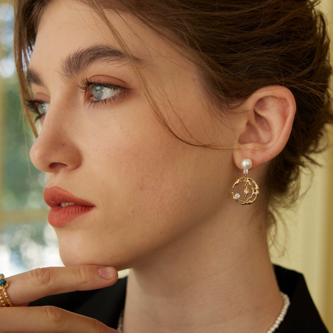 Zircon Inlaid Pearl Earrings Ⅱ