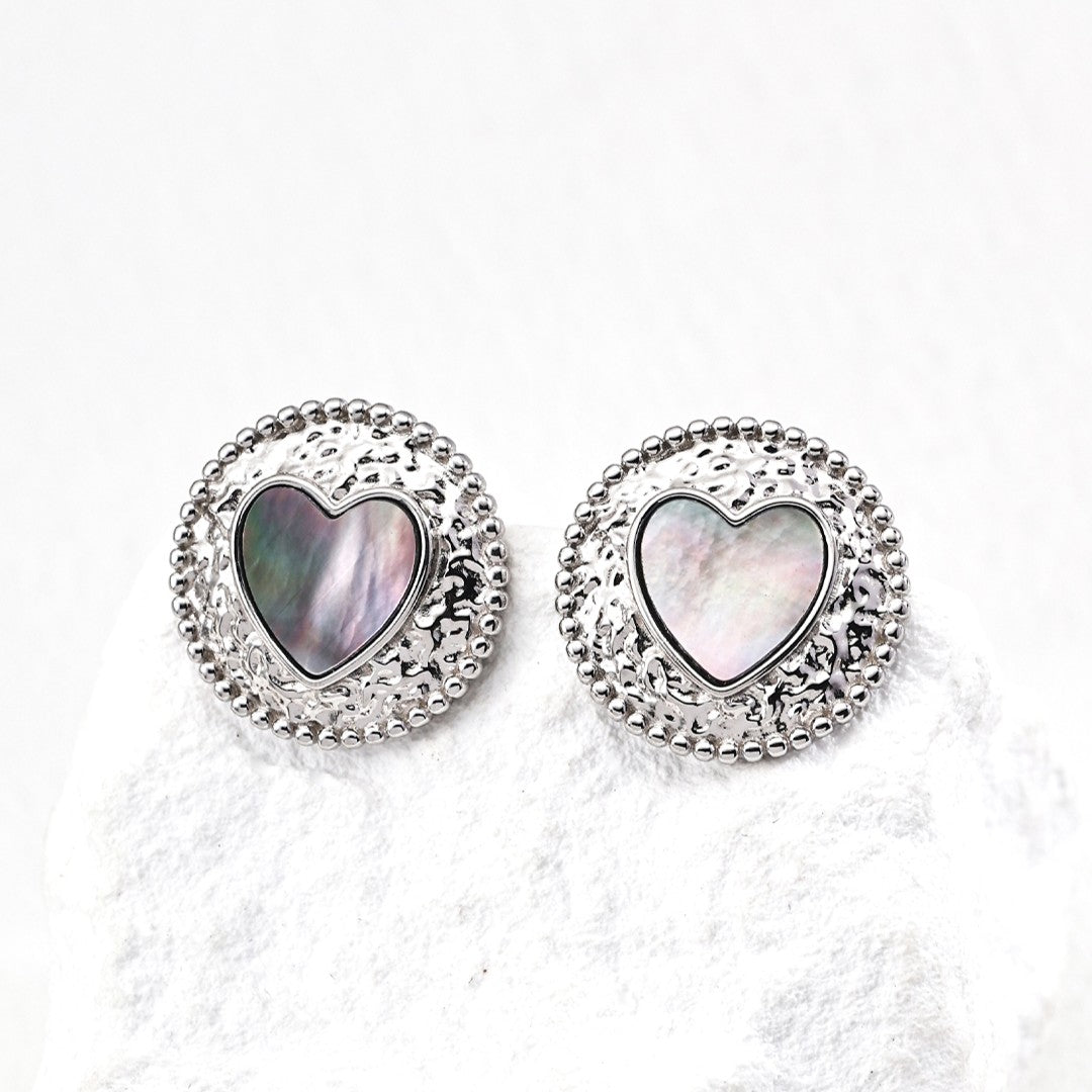 Heart Shaped Shell Inlaid Earrings