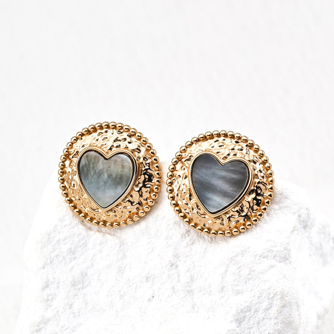 Heart Shaped Shell Inlaid Earrings