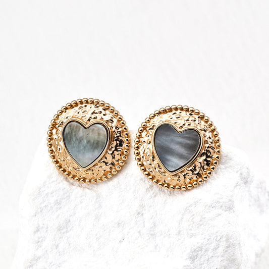 Heart Shaped Shell Inlaid Earrings