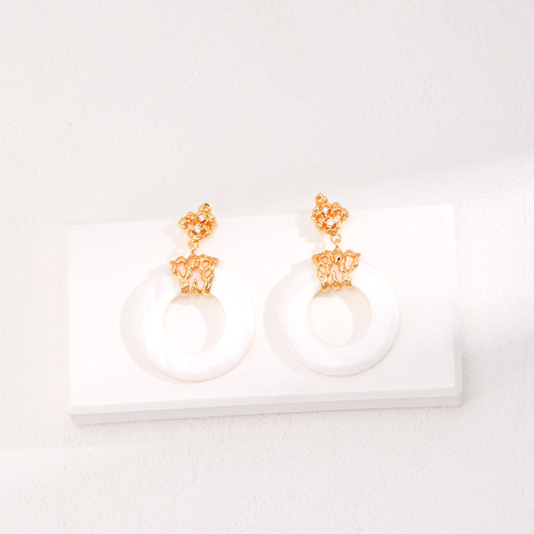 Circular Shell Pendant Earrings