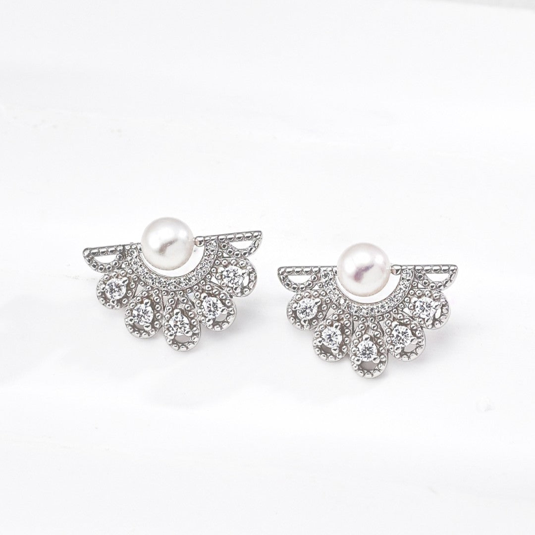Fan Shaped Pearl Earrings