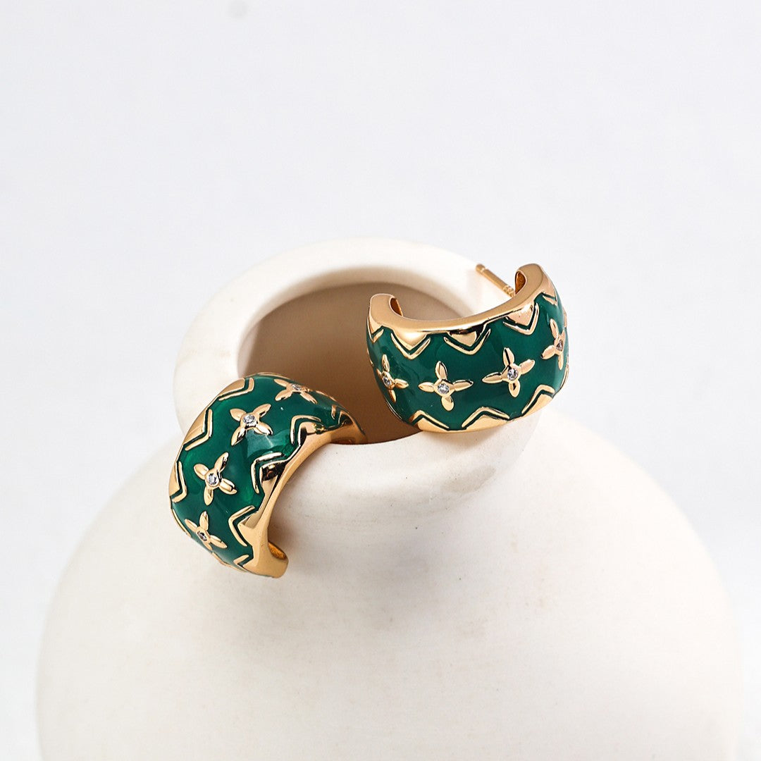 Green Enamel Earrings