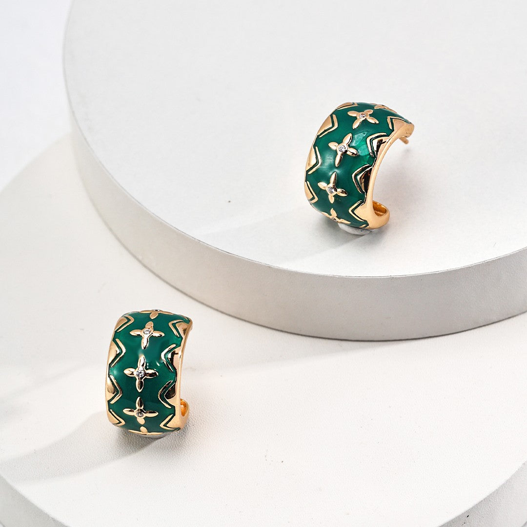 Green Enamel Earrings