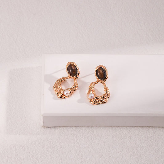 Tiger-Eye Stone Earrings Ⅴ