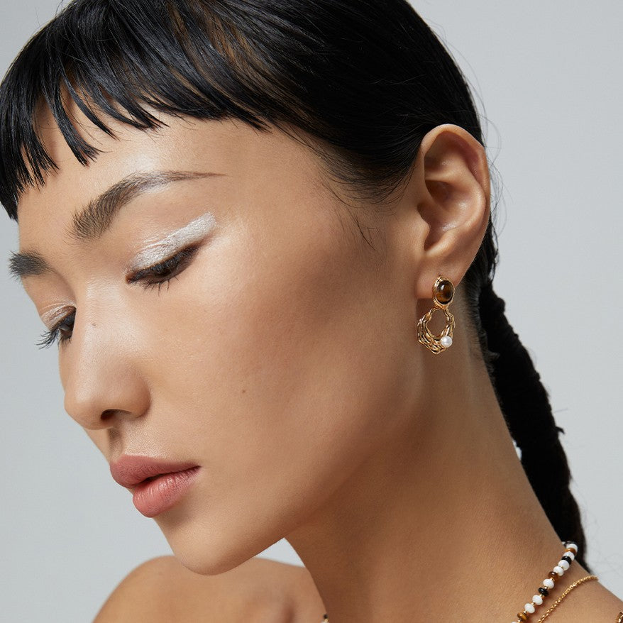 Tiger-Eye Stone Earrings Ⅴ