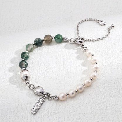 Strawberry Crystal/Moss Agate＆Pearl Bracelet