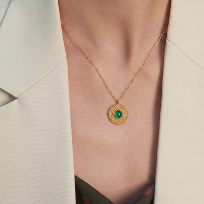 Chalcedony-Inlaid Pendant Necklace