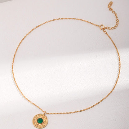 Green Chalcedony Inlaid Pendant Necklace