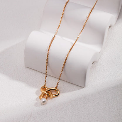 Butterfly Knot Pearl Pendant Necklace
