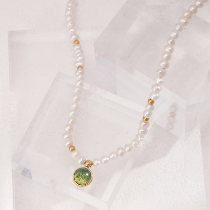 Moss Agate＆Pearl Necklace