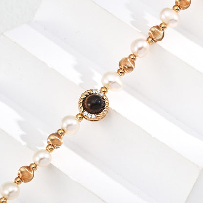 Tiger-Eye Stone＆Pearl Necklace Ⅰ