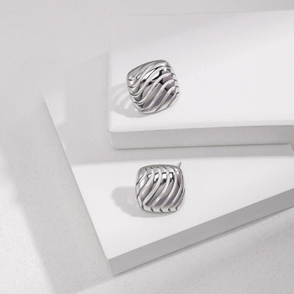 Hollow Cube Silver Earrings