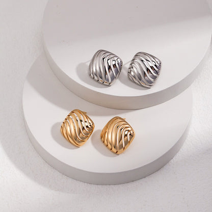Hollow Cube Silver Earrings