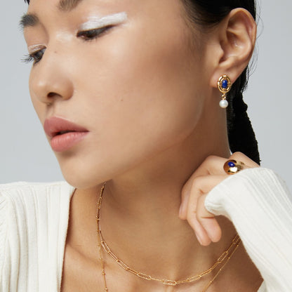 Lapis Lazuli＆Pearl Earrings