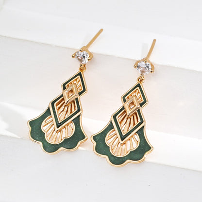 Green Enamel Dangle Earrings