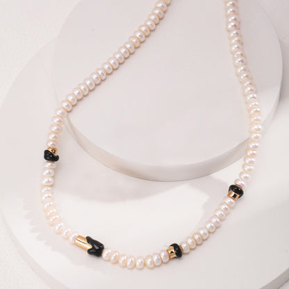 Black Enamel＆Pearl Necklace
