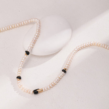 Black Enamel＆Pearl Necklace