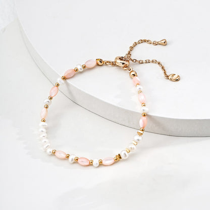 Pearl＆Pink Shell Bead Bracelet