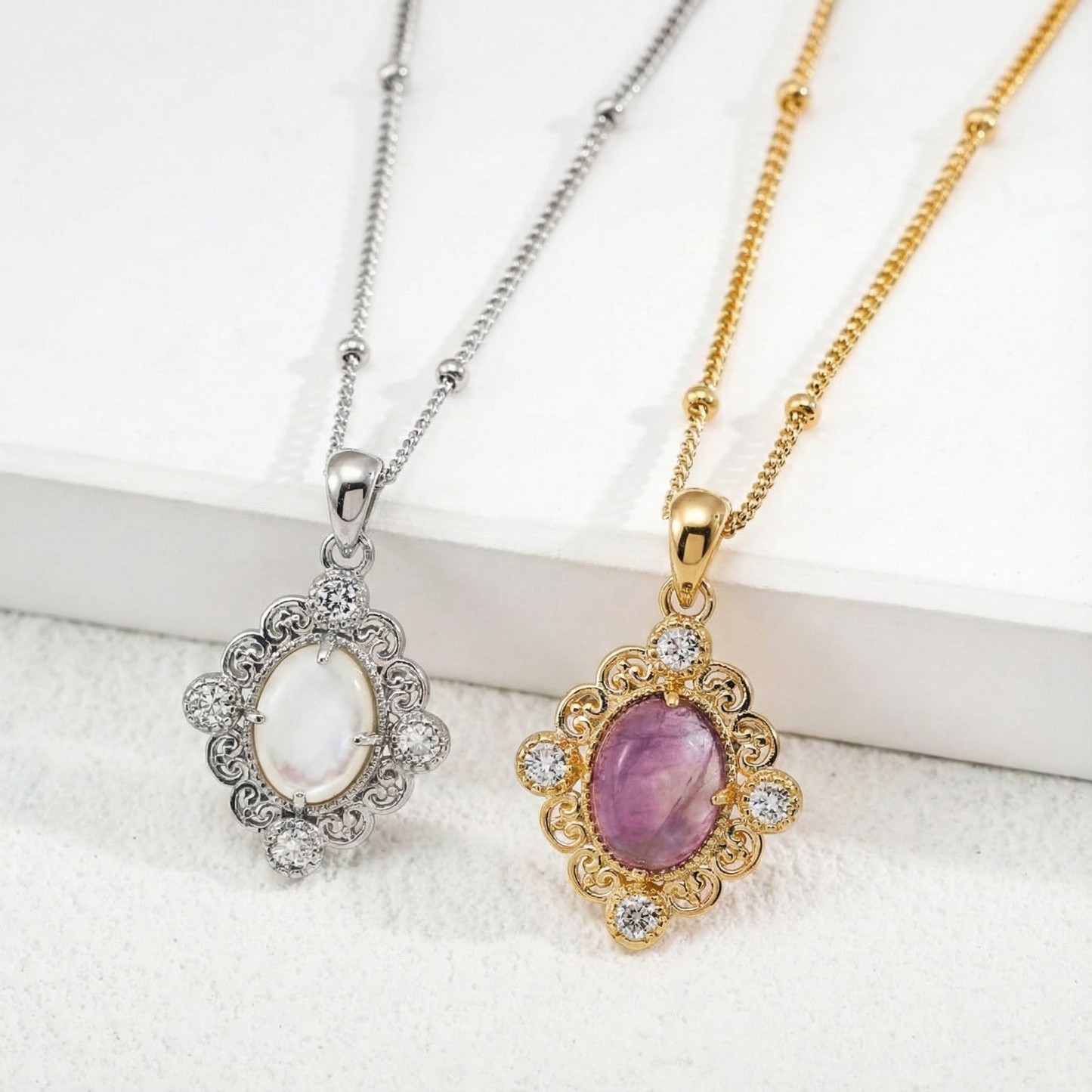 Collar con colgante de amatista y concha