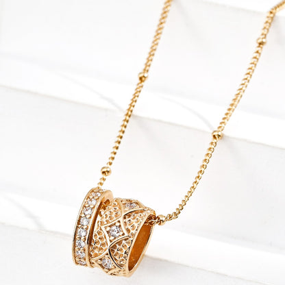 Zircon Inlaid Circular Pendant  Necklace