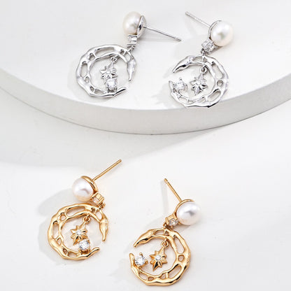 Zircon Inlaid Pearl Earrings Ⅱ