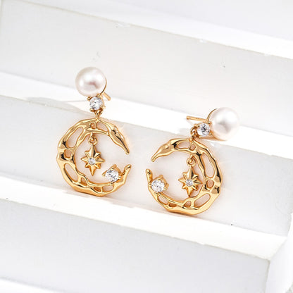 Zircon Inlaid Pearl Earrings Ⅱ