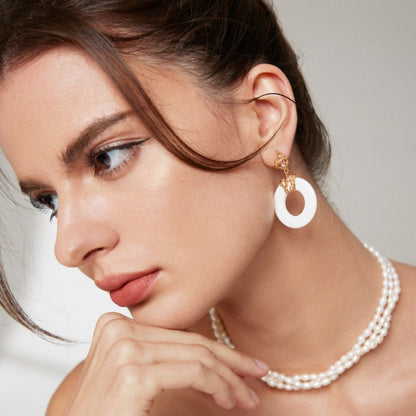 Circular Shell Pendant Earrings