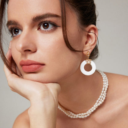 Circular Shell Pendant Earrings