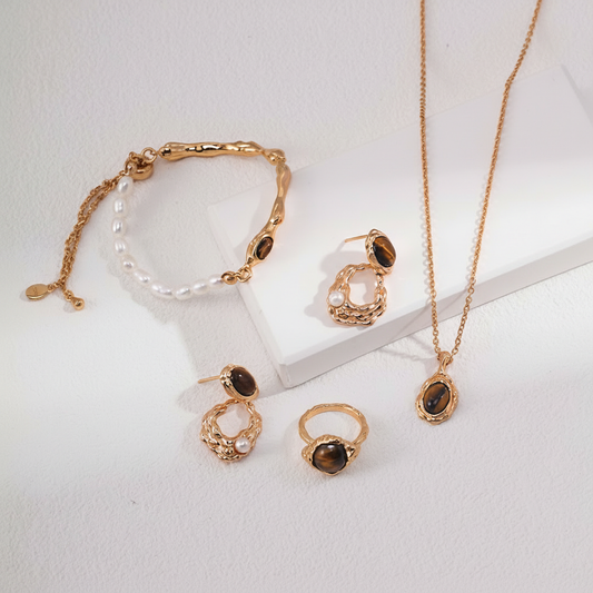 Conjunto de joyas de piedra de ojo de tigre II