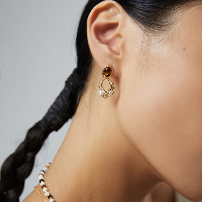 Tiger-Eye Stone Earrings Ⅴ