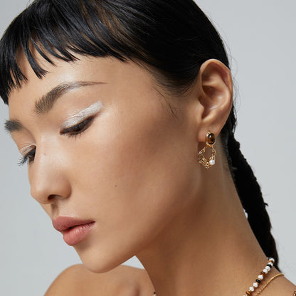 Tiger-Eye Stone Earrings Ⅴ