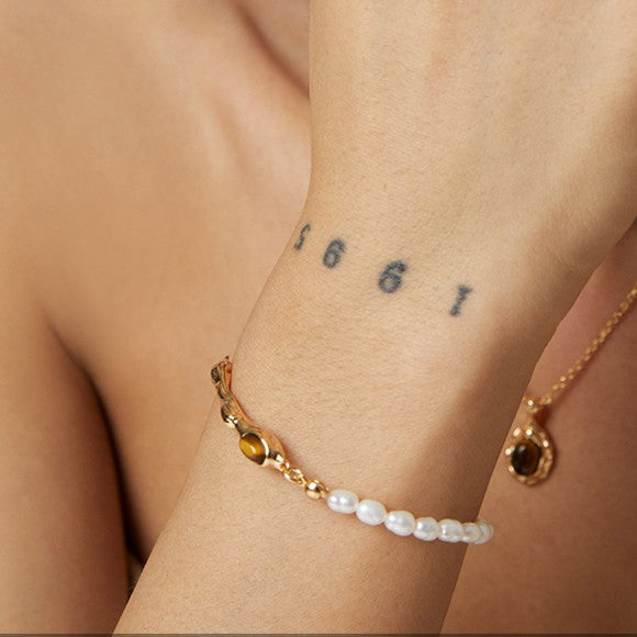 Tiger-Eye Stone＆Pearl Bracelet Ⅱ