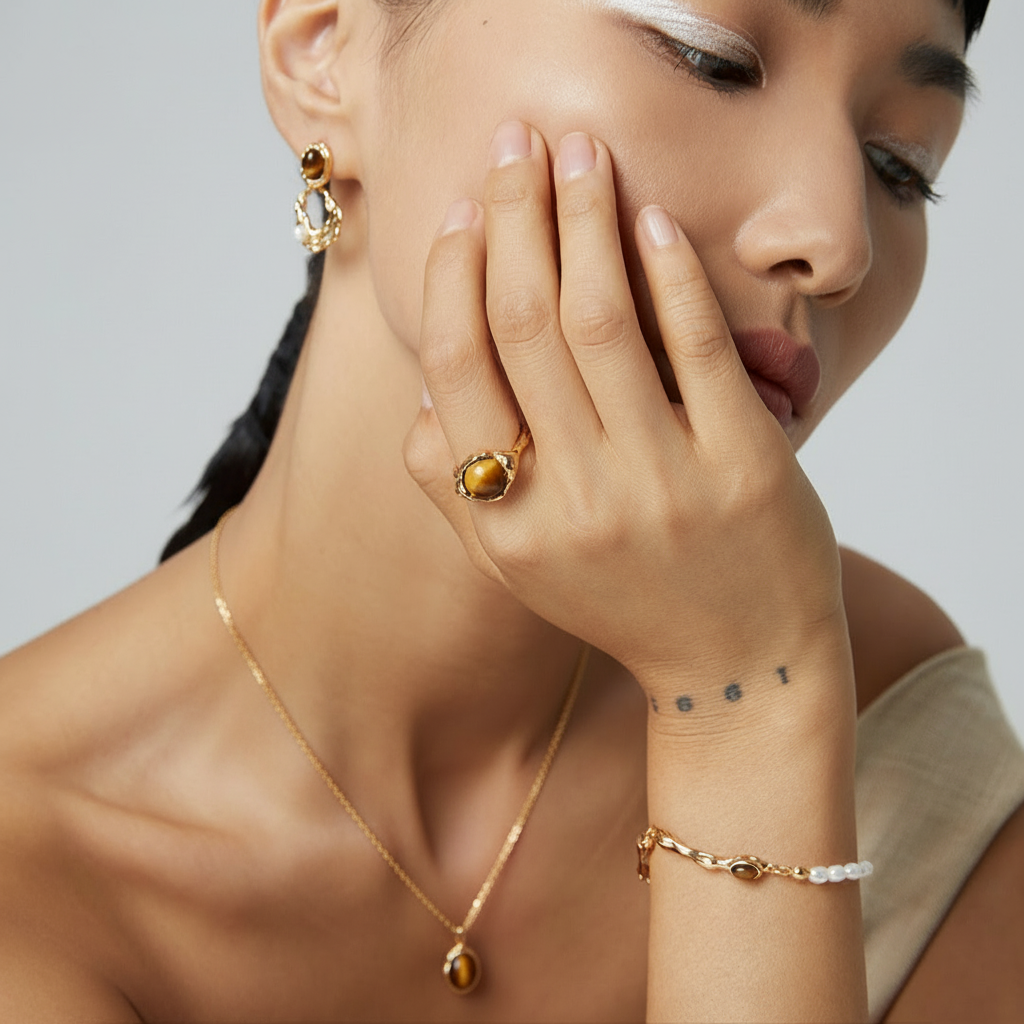 مجموعة مجوهرات من حجر عين النمر 2