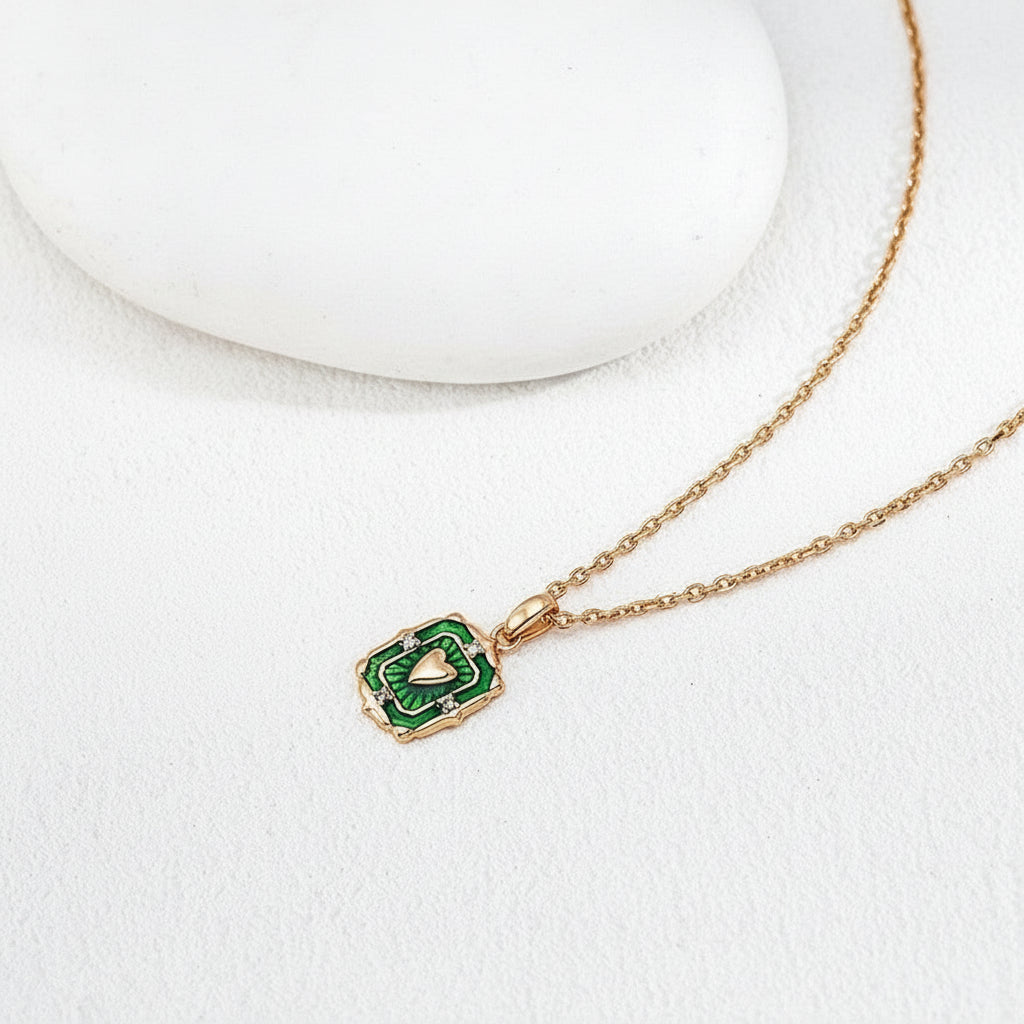 Green Enamel Pendant Necklace