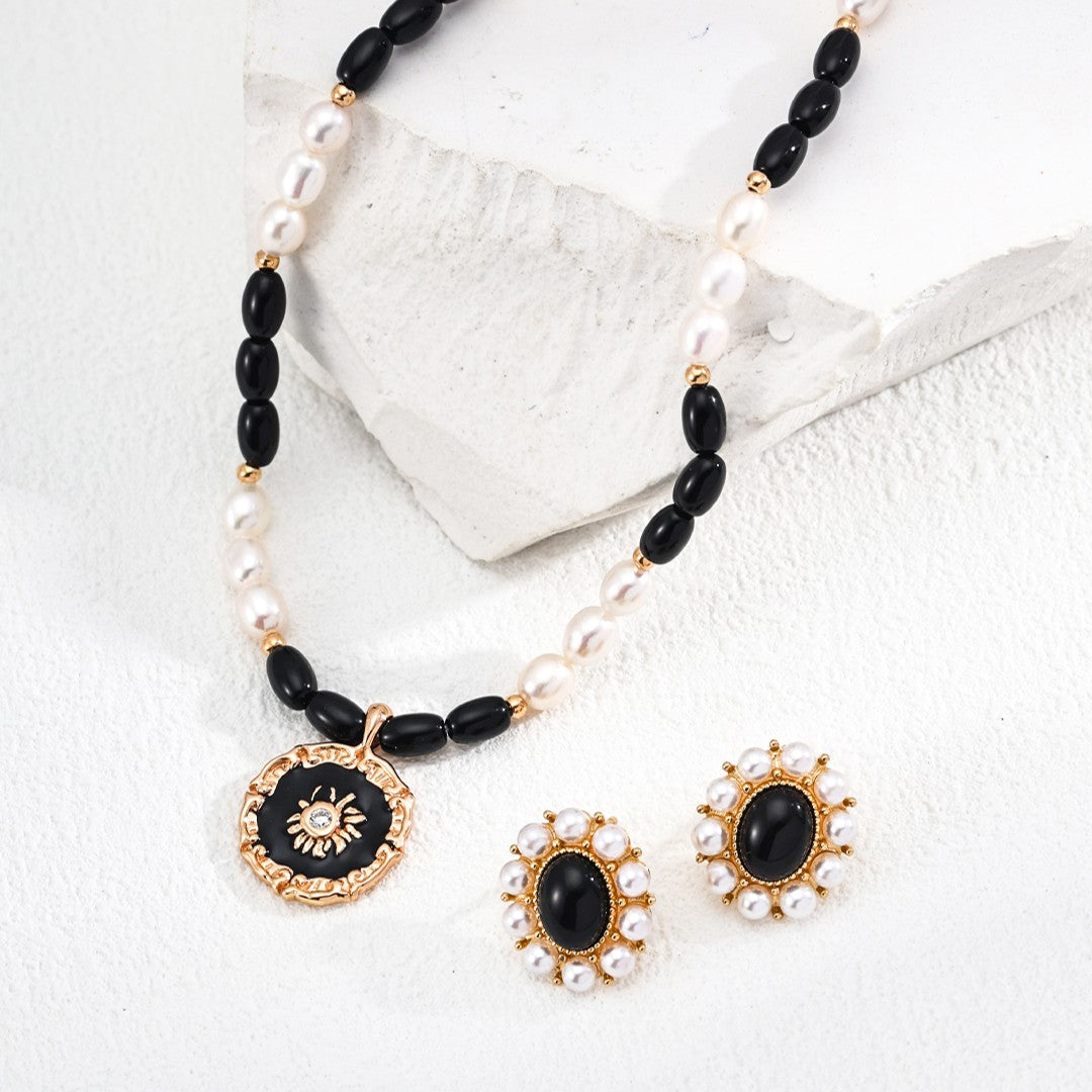 Pearl ＆ Black Agate Jewelry Set